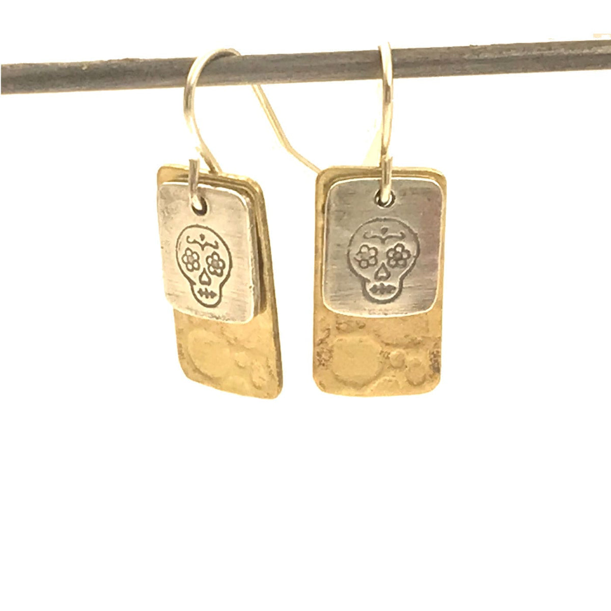 Pattie Parkhurst Jewelry Earrings Día de Muertos! Sugar Skull Silver Charm Layered Bronze Charm Earrings