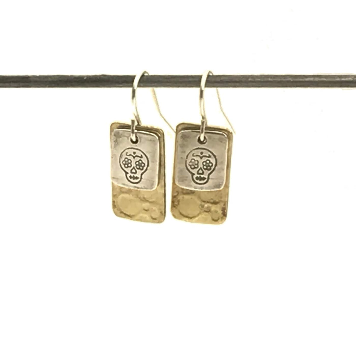Pattie Parkhurst Jewelry Earrings Día de Muertos! Sugar Skull Silver Charm Layered Bronze Charm Earrings
