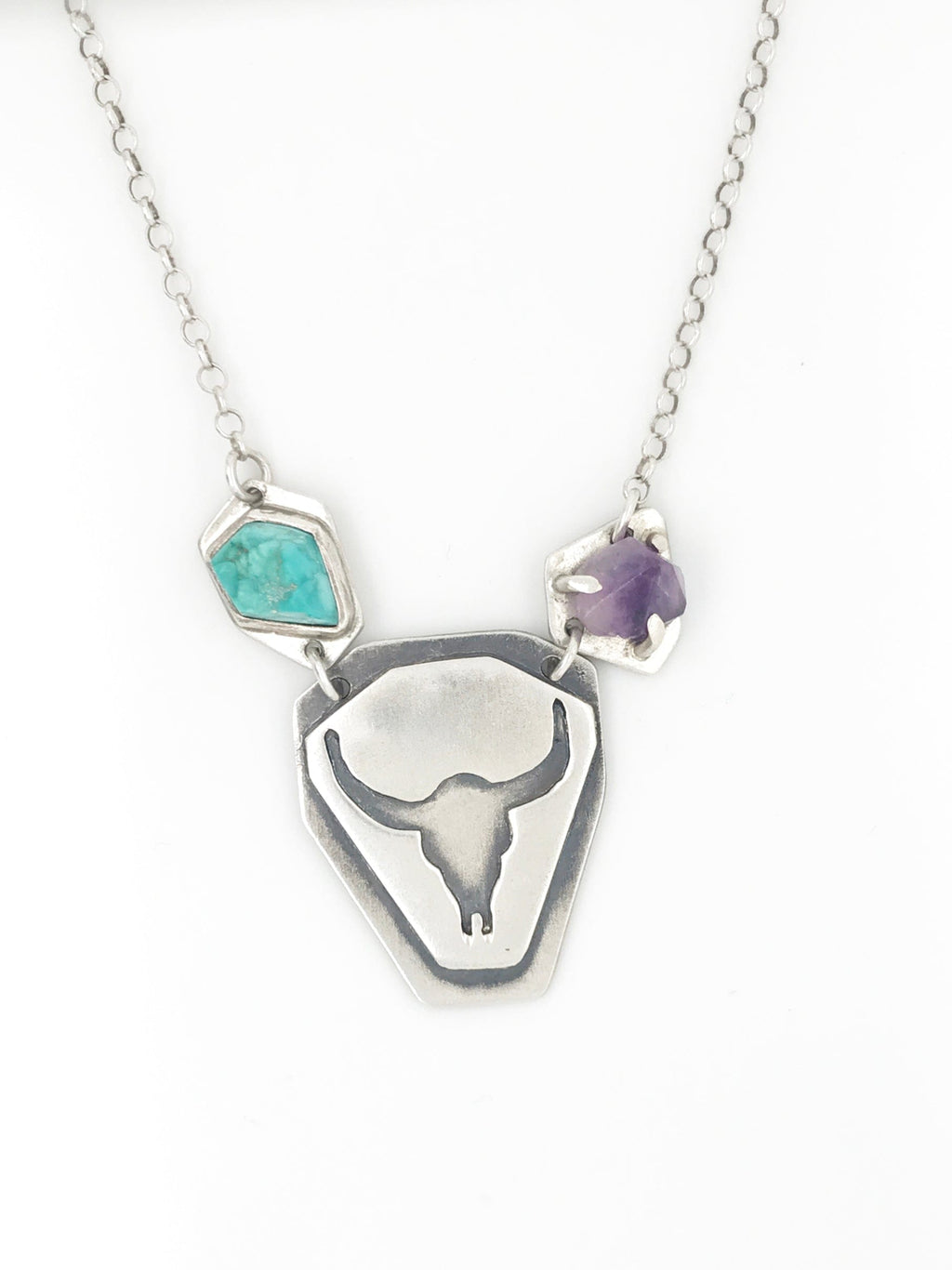 Pattie Parkhurst Jewelry Necklaces Tough! Longhorn Pendant with Turquoise & Amethyst Necklace
