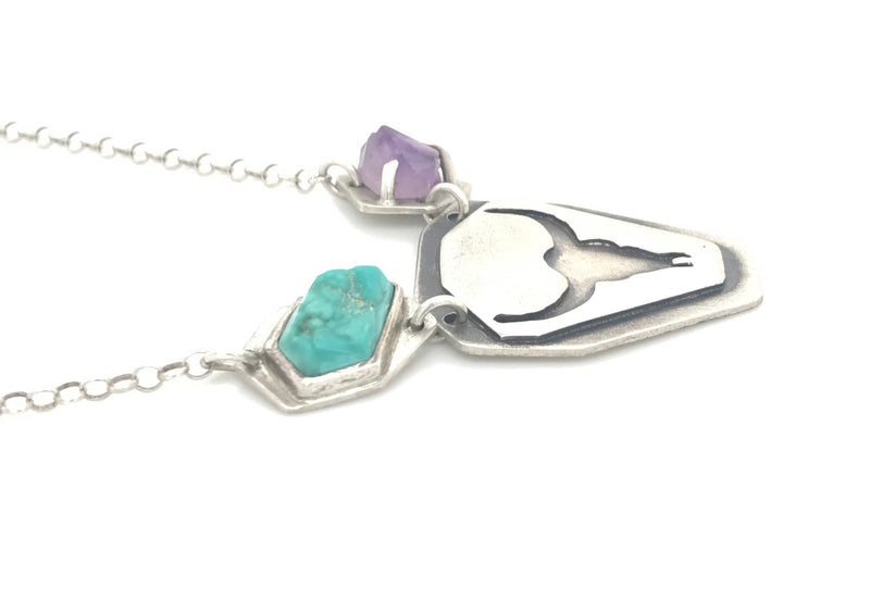 Pattie Parkhurst Jewelry Necklaces Tough! Longhorn Pendant with Turquoise & Amethyst Necklace