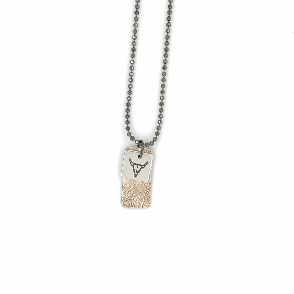 Pattie Parkhurst Jewelry Necklaces Tough! Longhorn Stamped Layered On Pattern Necklace