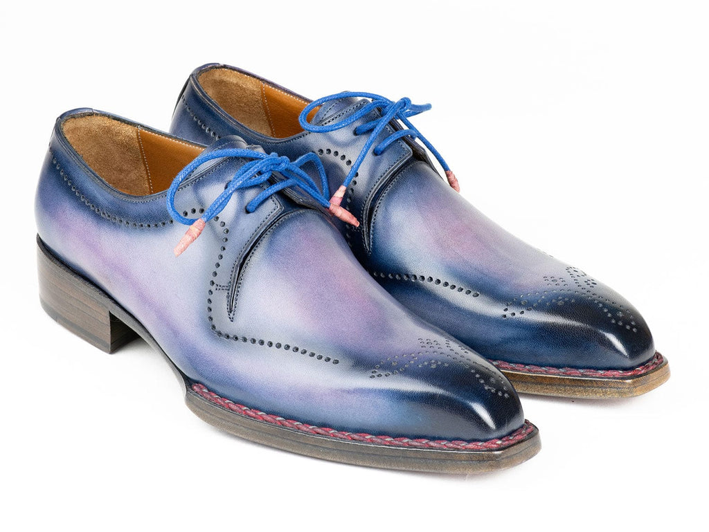 PAUL PARKMAN Men's Shoe Paul Parkman Men's Hand-Welted Pink & Navy Leather Derby Shoes (ID#599F67)