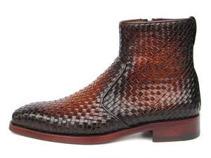 PAUL PARKMAN Shoes Paul Parkman Brown Burnished Woven Leather Zipper Boots (ID#BT269BRW)