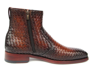 PAUL PARKMAN Shoes Paul Parkman Brown Burnished Woven Leather Zipper Boots (ID#BT269BRW)