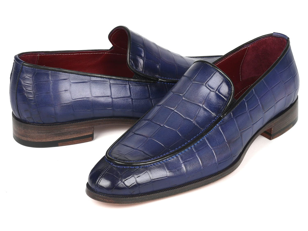 PAUL PARKMAN Shoes Paul Parkman Croco Textured Leather Loafer Blue (ID#7339-BLU)