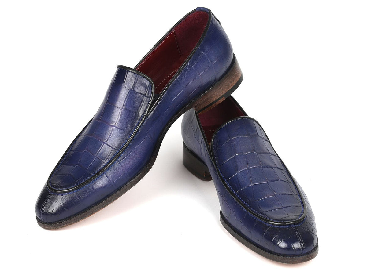 PAUL PARKMAN Shoes Paul Parkman Croco Textured Leather Loafer Blue (ID#7339-BLU)