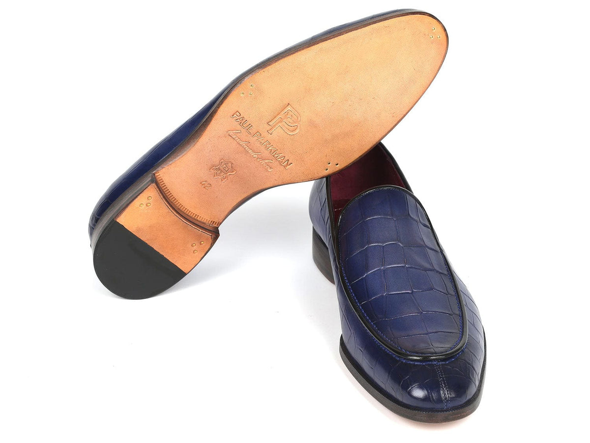 PAUL PARKMAN Shoes Paul Parkman Croco Textured Leather Loafer Blue (ID#7339-BLU)