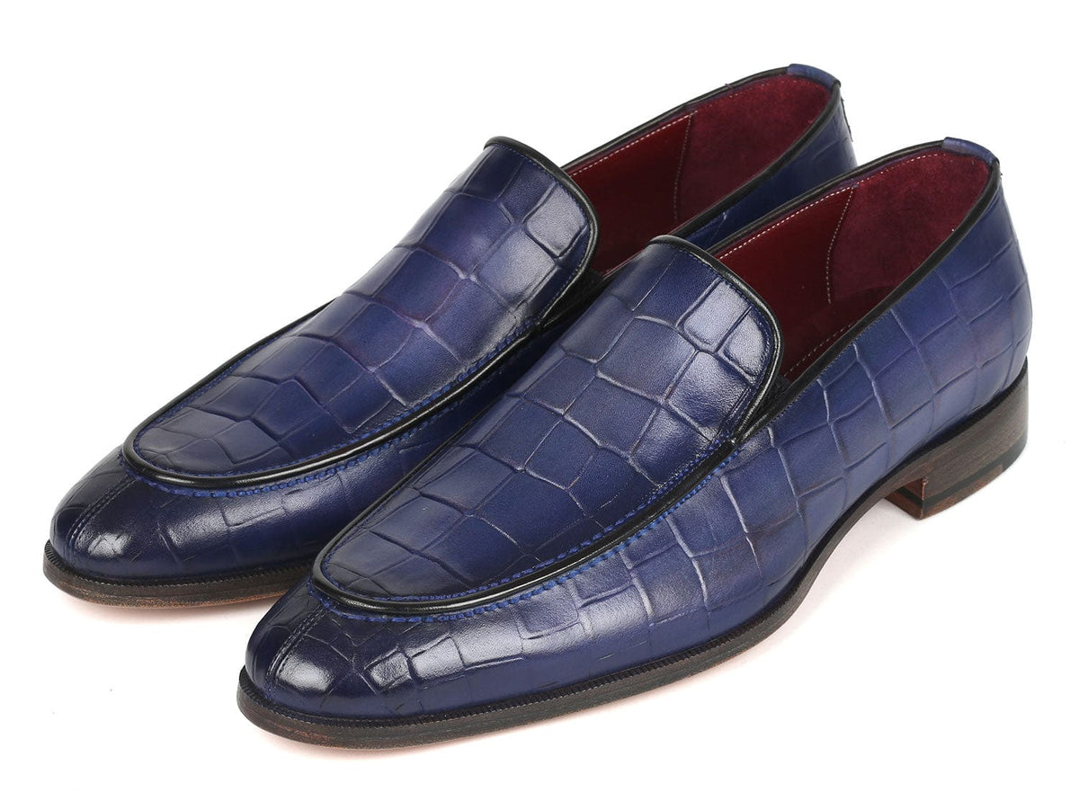 PAUL PARKMAN Shoes Paul Parkman Croco Textured Leather Loafer Blue (ID#7339-BLU)
