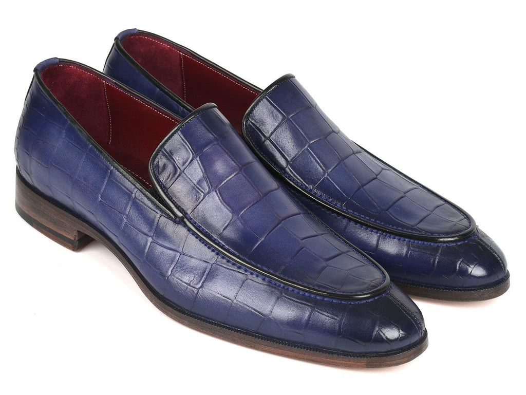 PAUL PARKMAN Shoes Paul Parkman Croco Textured Leather Loafer Blue (ID#7339-BLU)