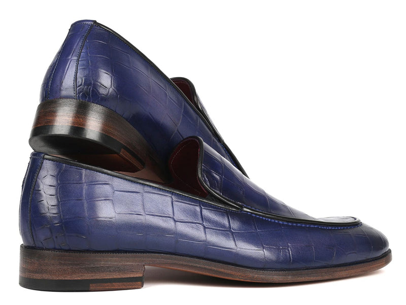 PAUL PARKMAN Shoes Paul Parkman Croco Textured Leather Loafer Blue (ID#7339-BLU)