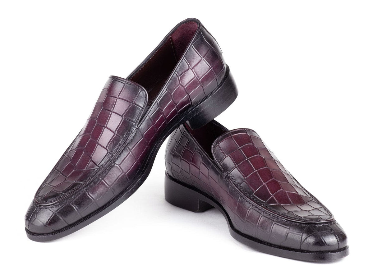 PAUL PARKMAN Shoes Paul Parkman Croco Textured Leather Loafer Purple (ID#7339-PRP)