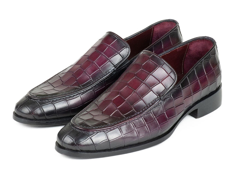 PAUL PARKMAN Shoes Paul Parkman Croco Textured Leather Loafer Purple (ID#7339-PRP)