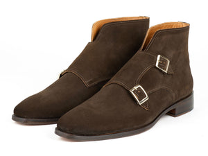 PAUL PARKMAN Shoes Paul Parkman Double Monkstrap Ankle Boots Brown Suede (ID#8154-SDB)