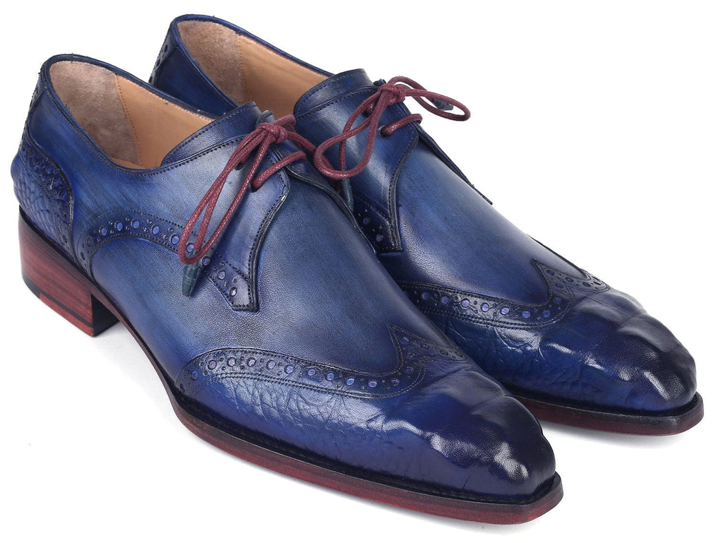 PAUL PARKMAN Shoes Paul Parkman Goodyear Welted Wingtip Derby Shoes Blue & Navy (ID#584-BLU)