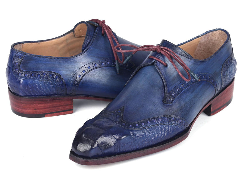 PAUL PARKMAN Shoes Paul Parkman Goodyear Welted Wingtip Derby Shoes Blue & Navy (ID#584-BLU)