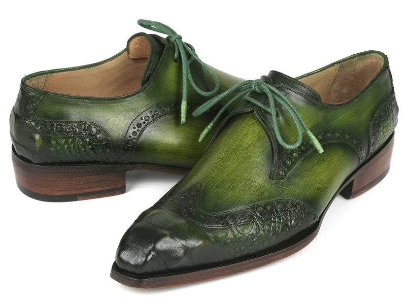 PAUL PARKMAN Shoes Paul Parkman Goodyear Welted Wingtip Derby Shoes Green (ID#584-GRN)