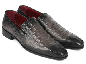 PAUL PARKMAN Shoes Paul Parkman Gray Crocodile Embossed Calfskin Loafers (ID#5576-GRY)