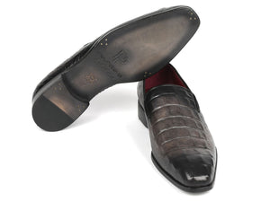 PAUL PARKMAN Shoes Paul Parkman Gray Crocodile Embossed Calfskin Loafers (ID#5576-GRY)