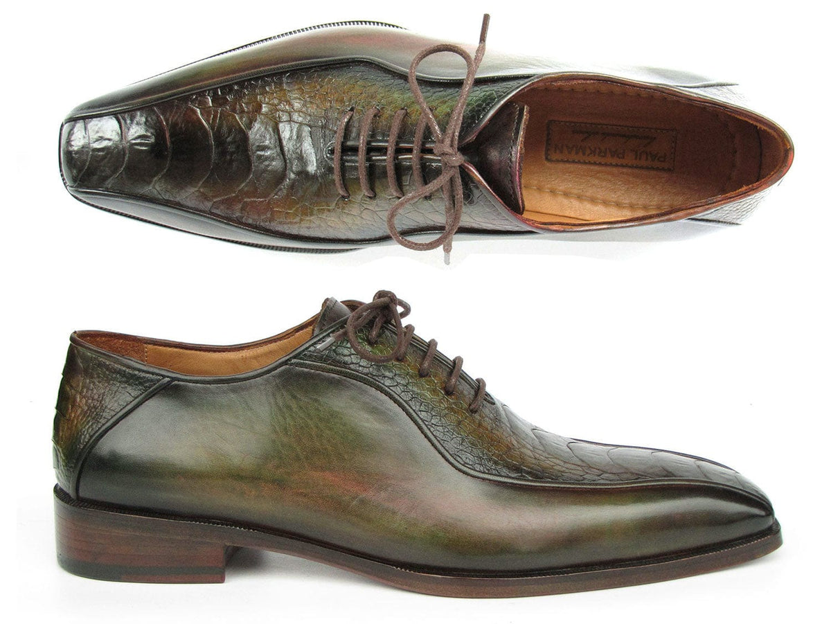 PAUL PARKMAN Shoes Paul Parkman Green Genuine Ostrich Leg Bicycle Toe Oxfords (ID#94DLGRN)