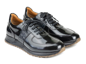 PAUL PARKMAN Shoes Paul Parkman Men's Black Polished Leather Sneakers (ID#LP208BLK)