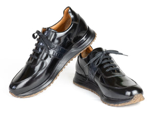 PAUL PARKMAN Shoes Paul Parkman Men's Black Polished Leather Sneakers (ID#LP208BLK)