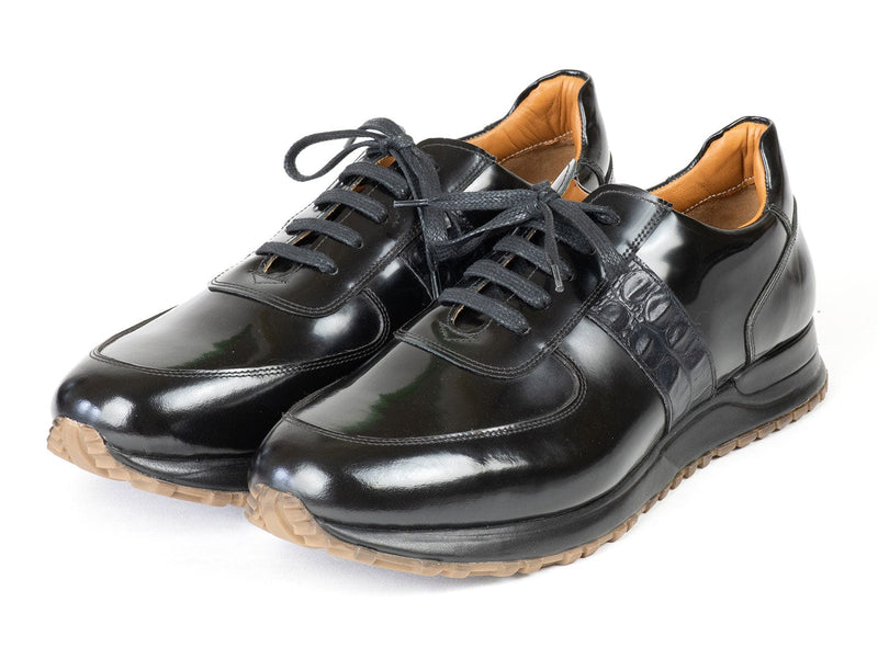 PAUL PARKMAN Shoes Paul Parkman Men's Black Polished Leather Sneakers (ID#LP208BLK)