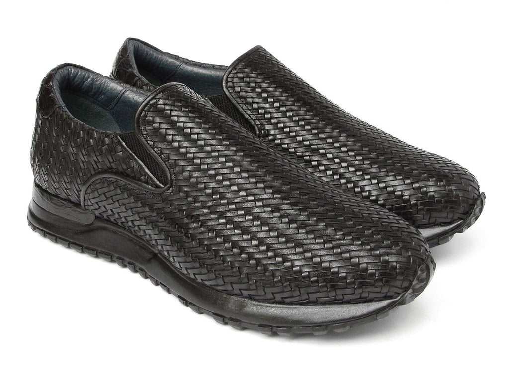 PAUL PARKMAN Shoes Paul Parkman Men's Black Woven Leather Slip-On Sneakers (ID#LW204BLK)