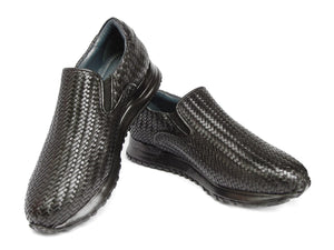 PAUL PARKMAN Shoes Paul Parkman Men's Black Woven Leather Slip-On Sneakers (ID#LW204BLK)