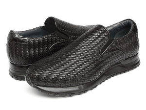 PAUL PARKMAN Shoes Paul Parkman Men's Black Woven Leather Slip-On Sneakers (ID#LW204BLK)