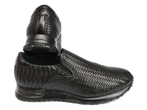 PAUL PARKMAN Shoes Paul Parkman Men's Black Woven Leather Slip-On Sneakers (ID#LW204BLK)