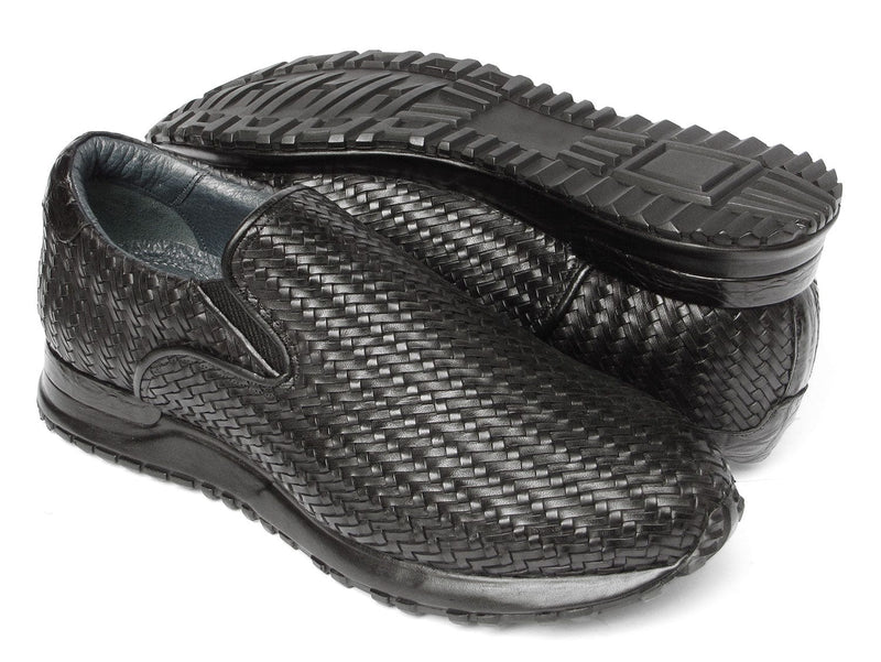 PAUL PARKMAN Shoes Paul Parkman Men's Black Woven Leather Slip-On Sneakers (ID#LW204BLK)