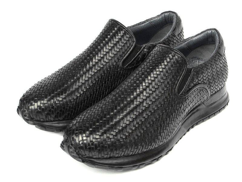 PAUL PARKMAN Shoes Paul Parkman Men's Black Woven Leather Slip-On Sneakers (ID#LW204BLK)