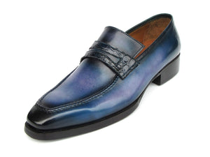 PAUL PARKMAN Shoes Paul Parkman Men's Blue Patina Handmade Loafers (ID#6944-BLU)