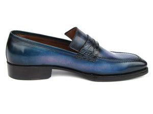 PAUL PARKMAN Shoes Paul Parkman Men's Blue Patina Handmade Loafers (ID#6944-BLU)