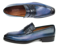 PAUL PARKMAN Shoes Paul Parkman Men's Blue Patina Handmade Loafers (ID#6944-BLU)