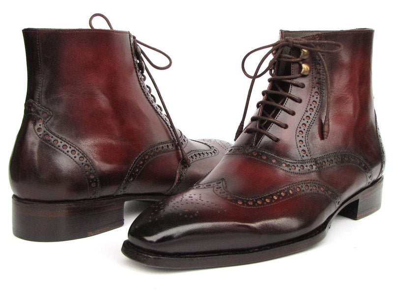 PAUL PARKMAN Shoes Paul Parkman Men's Bordeaux Burnished Leather Goodyear Welted Wingtip Boots (ID#BT4861-BRD)