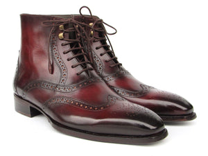 PAUL PARKMAN Shoes Paul Parkman Men's Bordeaux Burnished Leather Goodyear Welted Wingtip Boots (ID#BT4861-BRD)