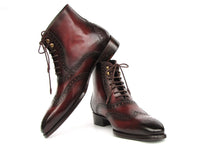 PAUL PARKMAN Shoes Paul Parkman Men's Bordeaux Burnished Leather Goodyear Welted Wingtip Boots (ID#BT4861-BRD)