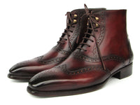 PAUL PARKMAN Shoes Paul Parkman Men's Bordeaux Burnished Leather Goodyear Welted Wingtip Boots (ID#BT4861-BRD)