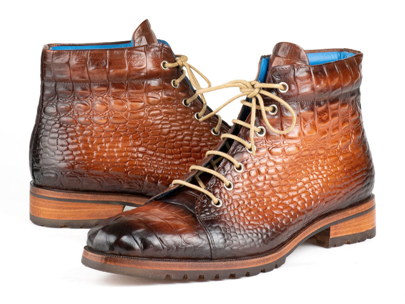 PAUL PARKMAN Shoes Paul Parkman Men's Brown Croco Embossed Leather Boots (12811-BRW)