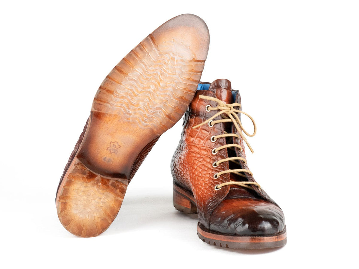 PAUL PARKMAN Shoes Paul Parkman Men's Brown Croco Embossed Leather Boots (12811-BRW)