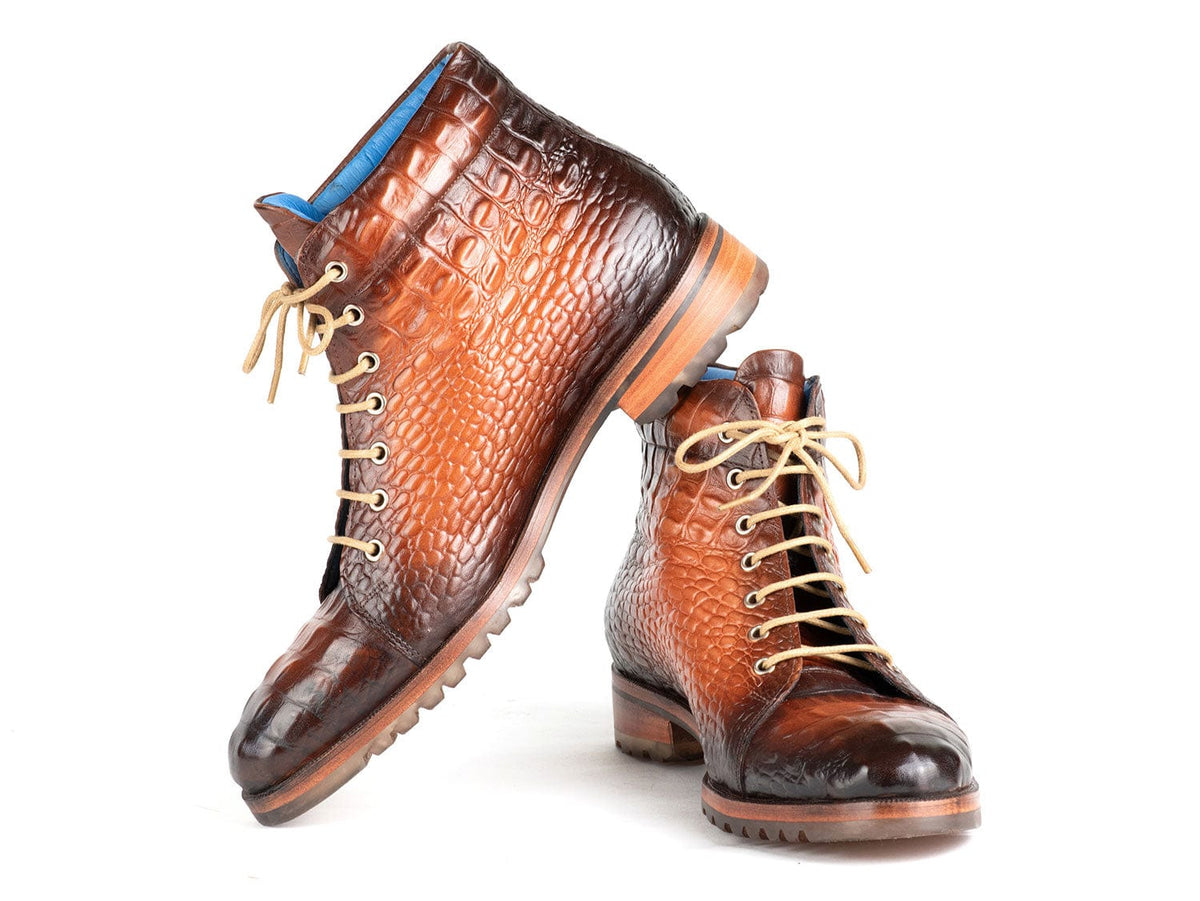 PAUL PARKMAN Shoes Paul Parkman Men's Brown Croco Embossed Leather Boots (12811-BRW)