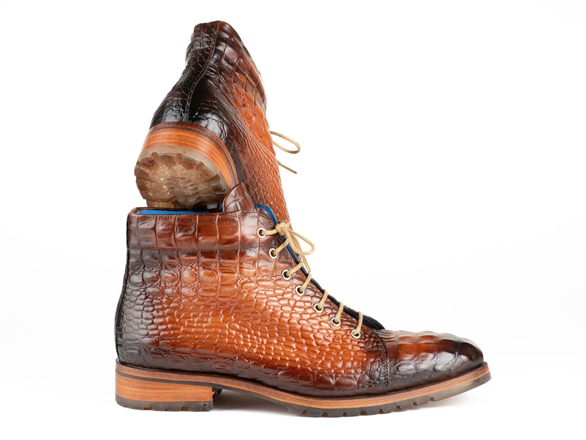 PAUL PARKMAN Shoes Paul Parkman Men's Brown Croco Embossed Leather Boots (12811-BRW)