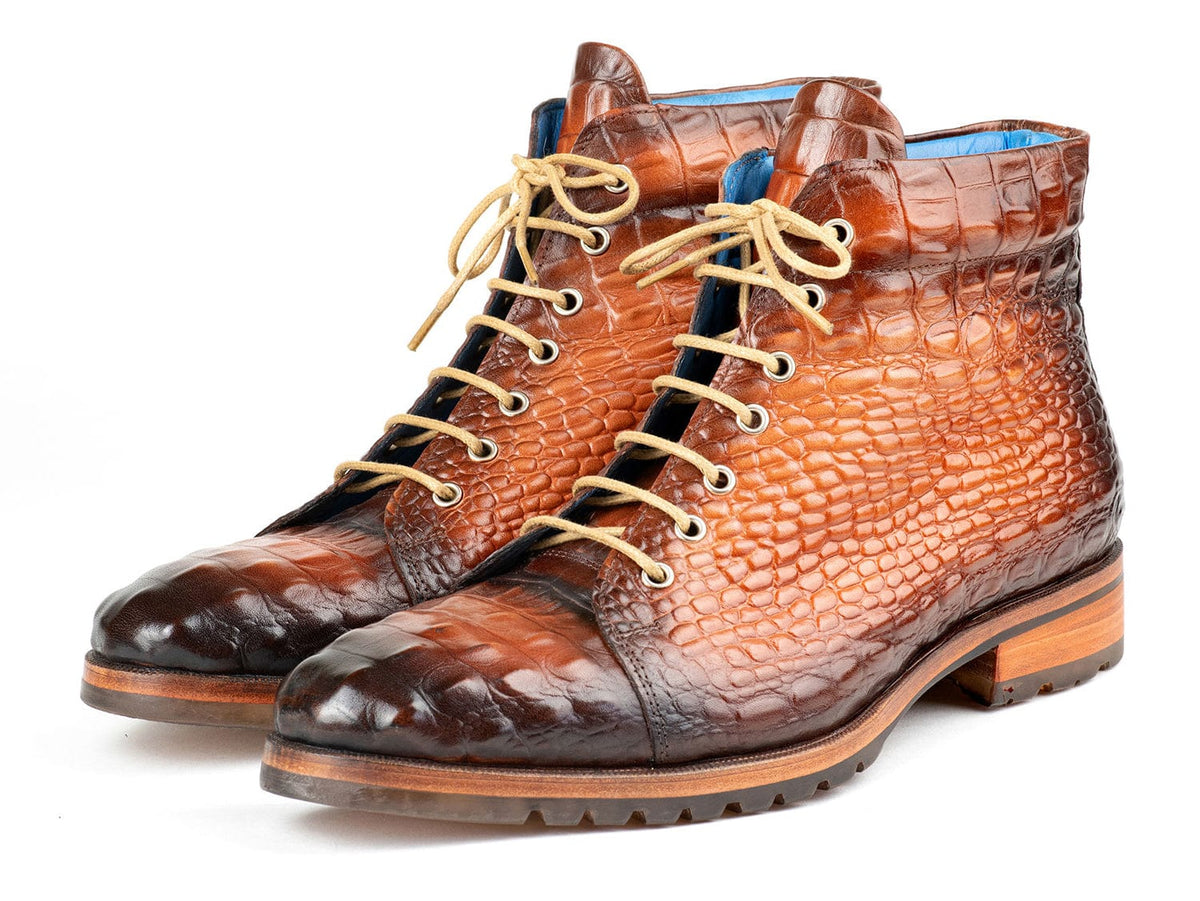 PAUL PARKMAN Shoes Paul Parkman Men's Brown Croco Embossed Leather Boots (12811-BRW)