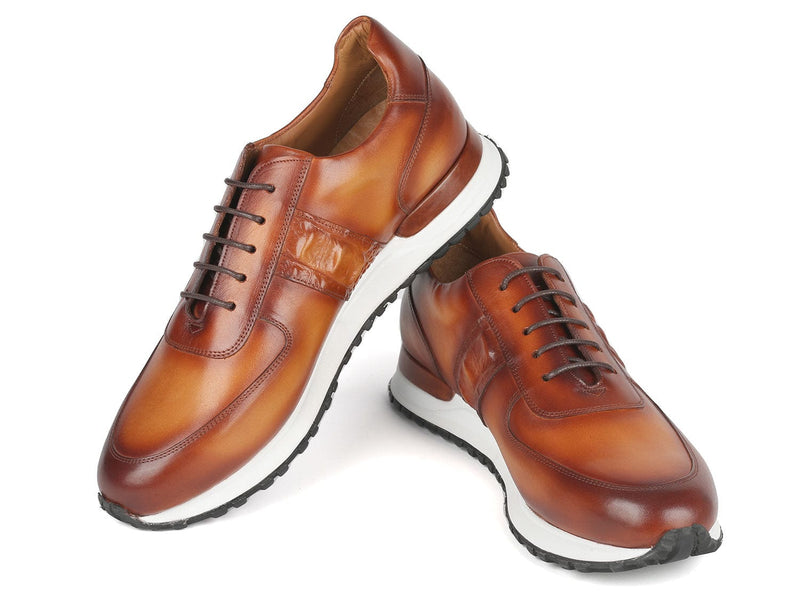 PAUL PARKMAN Shoes Paul Parkman Men's Brown Hand-Painted Sneakers (ID#LP208BRW)