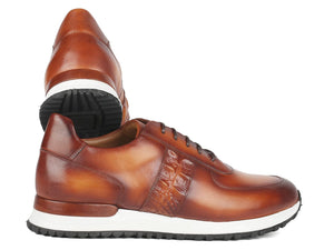 PAUL PARKMAN Shoes Paul Parkman Men's Brown Hand-Painted Sneakers (ID#LP208BRW)