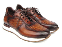 PAUL PARKMAN Shoes Paul Parkman Men's Brown Hand-Painted Woven Leather Sneakers (ID#LW205BRW)