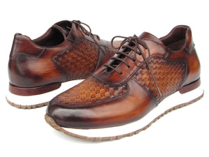 PAUL PARKMAN Shoes Paul Parkman Men's Brown Hand-Painted Woven Leather Sneakers (ID#LW205BRW)