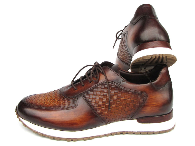 PAUL PARKMAN Shoes Paul Parkman Men's Brown Hand-Painted Woven Leather Sneakers (ID#LW205BRW)