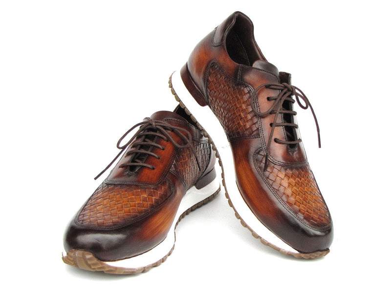 PAUL PARKMAN Shoes Paul Parkman Men's Brown Hand-Painted Woven Leather Sneakers (ID#LW205BRW)